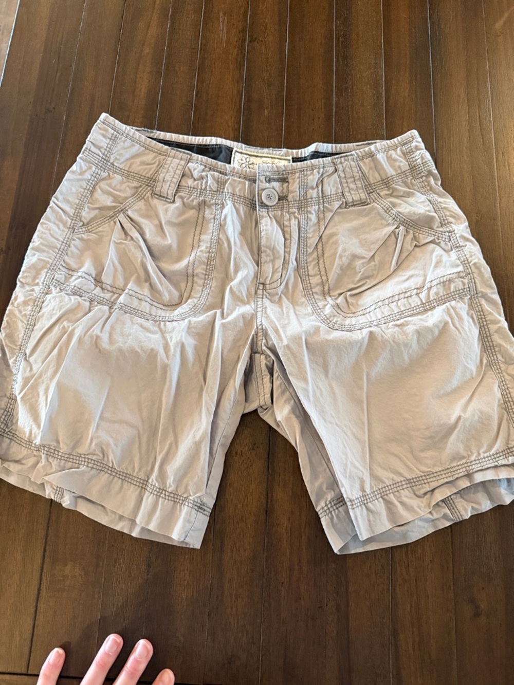Prana Gray and Cream Striped Organic Cotton Shorts